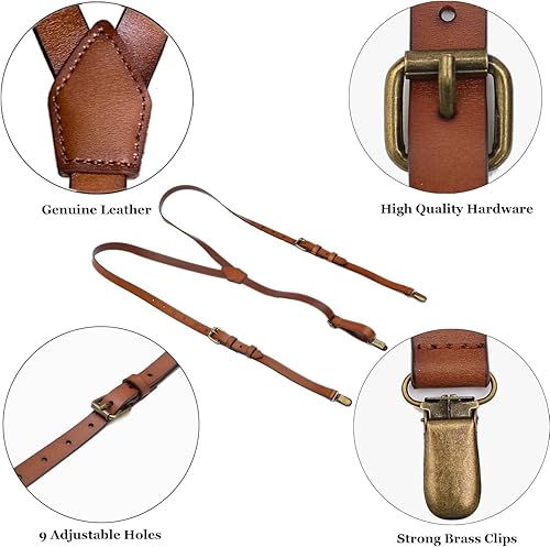 Miniatura 3 de Leather Suspenders For Men Y Back Design Adjustable Brown Genuine Leather Suspenders Personalized groomsmen gifts
