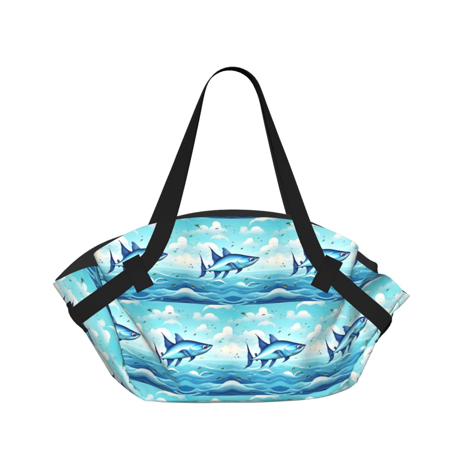 WYCZHY flying fish in the oceans Printed Foldable Round Picnic Blanket Converts to Carry Bag, 37in Mat for Camping Date Night