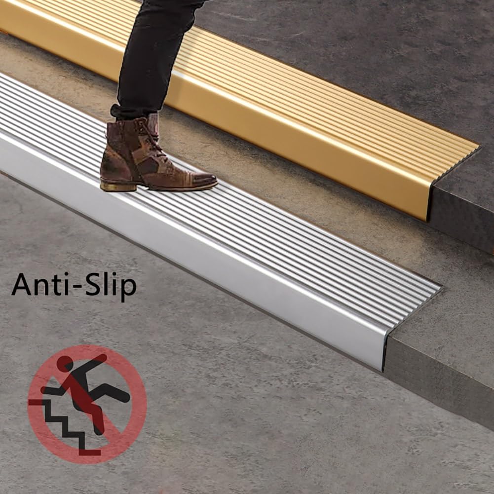 Perfil de borde para escaleras de metal, autoadhesiva, perfil angular con ranura en L, de aluminio, para interior y exterior, 90/100/134 cm(Gray,100cm/39 In)