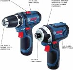 BOSCH CLPK22-120 12V Max Sans fil 2-Tool 3/8 po. Forage/conducteur et 1/4 po. Kit Combo pour conducteur d'impact avec 2 Piles, chargeur et boîtier