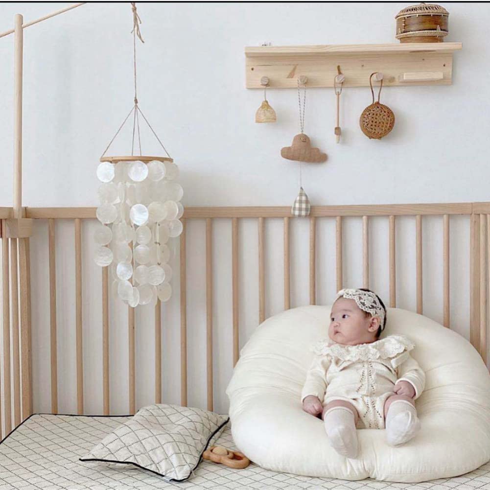 Yurosiay Capiz Windspel van parelmoer, elegante decoratie om op te hangen voor buiten, terras, tuin, balkon, lichtgroen