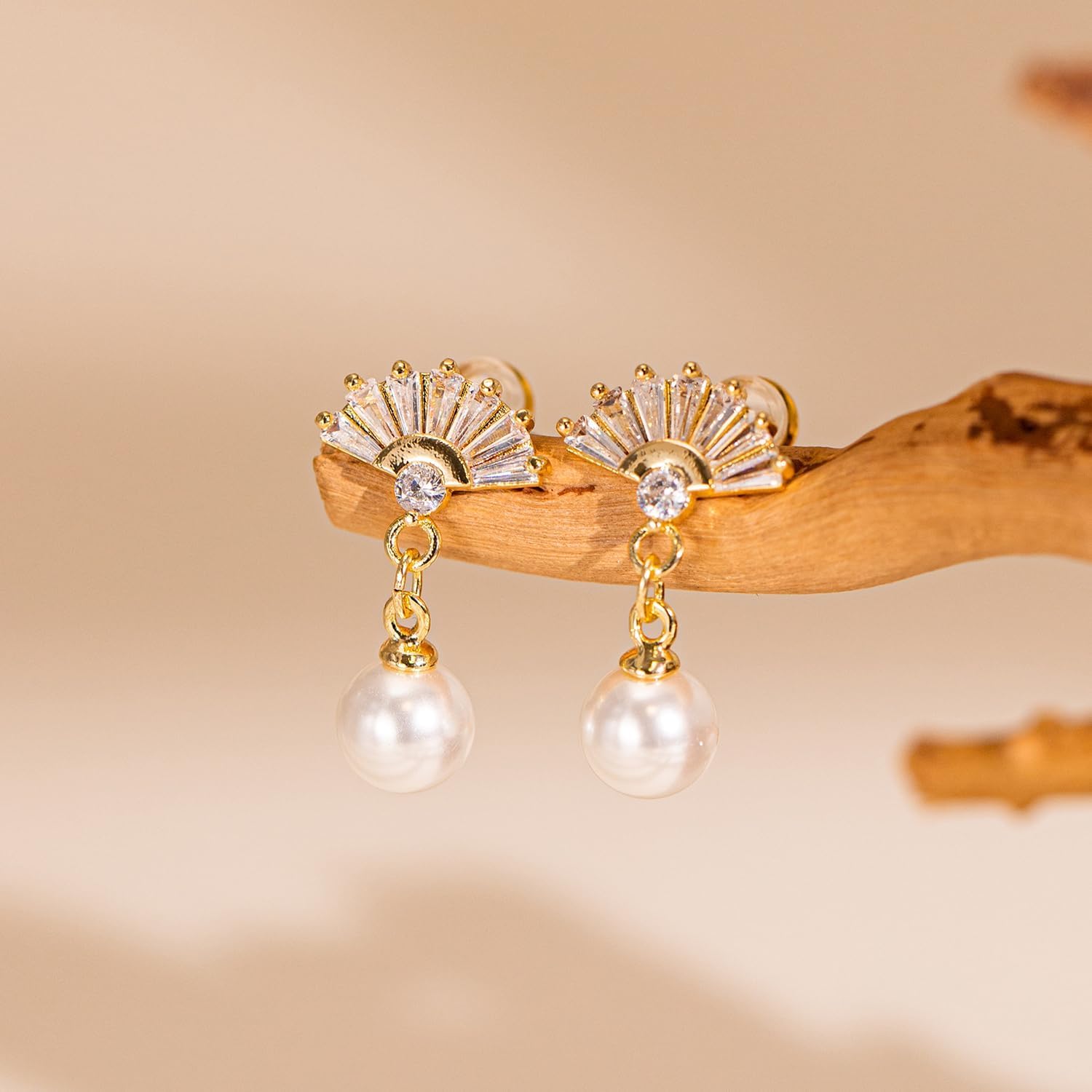 Pearl Earrings: 14k Gold/White Gold/Rose Gold Plated Cubic Zirconia Accented Pearl Drop Dangle Wedding Engagement Earrings For Women Bridal Bridesmaid - Image 4