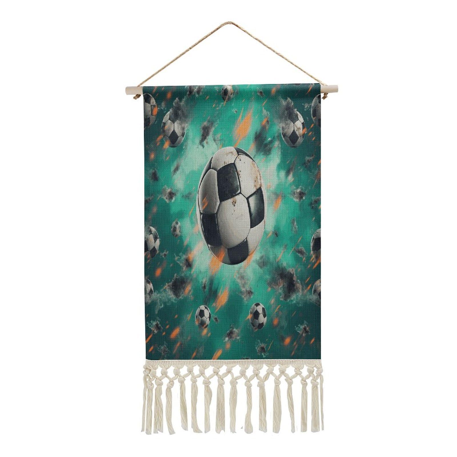 Adfgyerh Style Soccer Tapestry With Tassels Cotton And Linen Hanging Posters, Wall Art For Travel Gift, Wall Tapestry For Office Home Decor Bedroom Living Room Decor