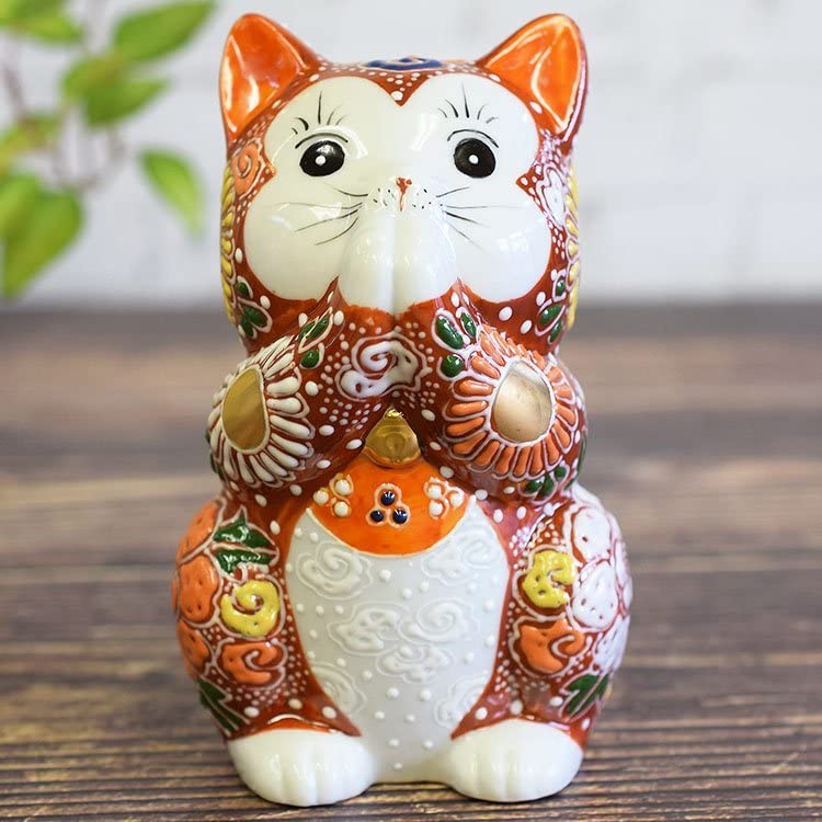 Amazon.co.jp: 開運 九谷焼 お祈り猫 赤盛 風水 グッズ 陶器