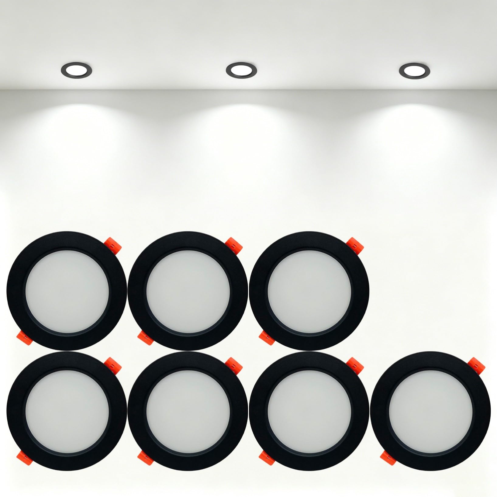 VOGHMOLD 24W Ultra Slim LED Downlight Recessed Ceiling Light 8 inch, 6000K Spot Lights Black Aluminum Trim, Cut Φ190-210mm, AC110-240V Panel Lighting for Office Hallway Closet, 7 Pack
