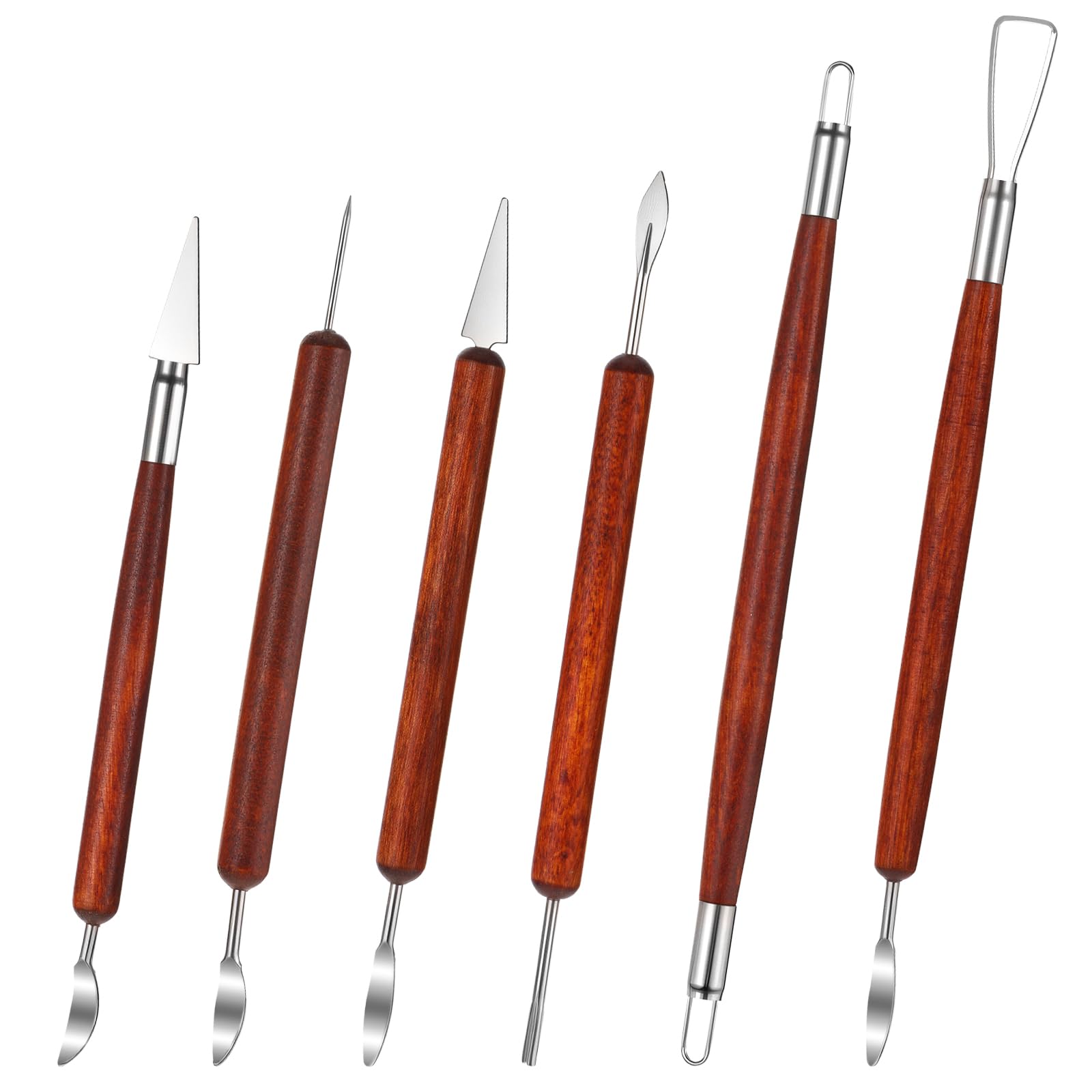 6 piezas de herramientas para esculpir arcilla, herramientas para esculpir cerámica, herramienta de arcilla de secado al aire, herramienta de tallado de acero inoxidable de doble punta, suministros para tallado de cerámica y madera para repujado, modelado y construcción.
