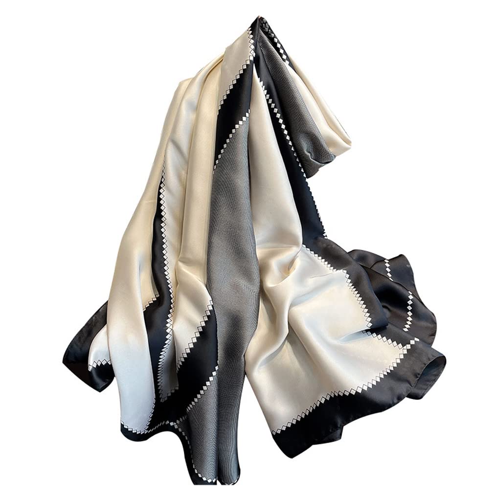Aufeel Women's Black L Fashion Scarves 100% Silk Felling Scarf Long Lightweight Sunscreen Shawls Wrap For Hair Scarves, Large