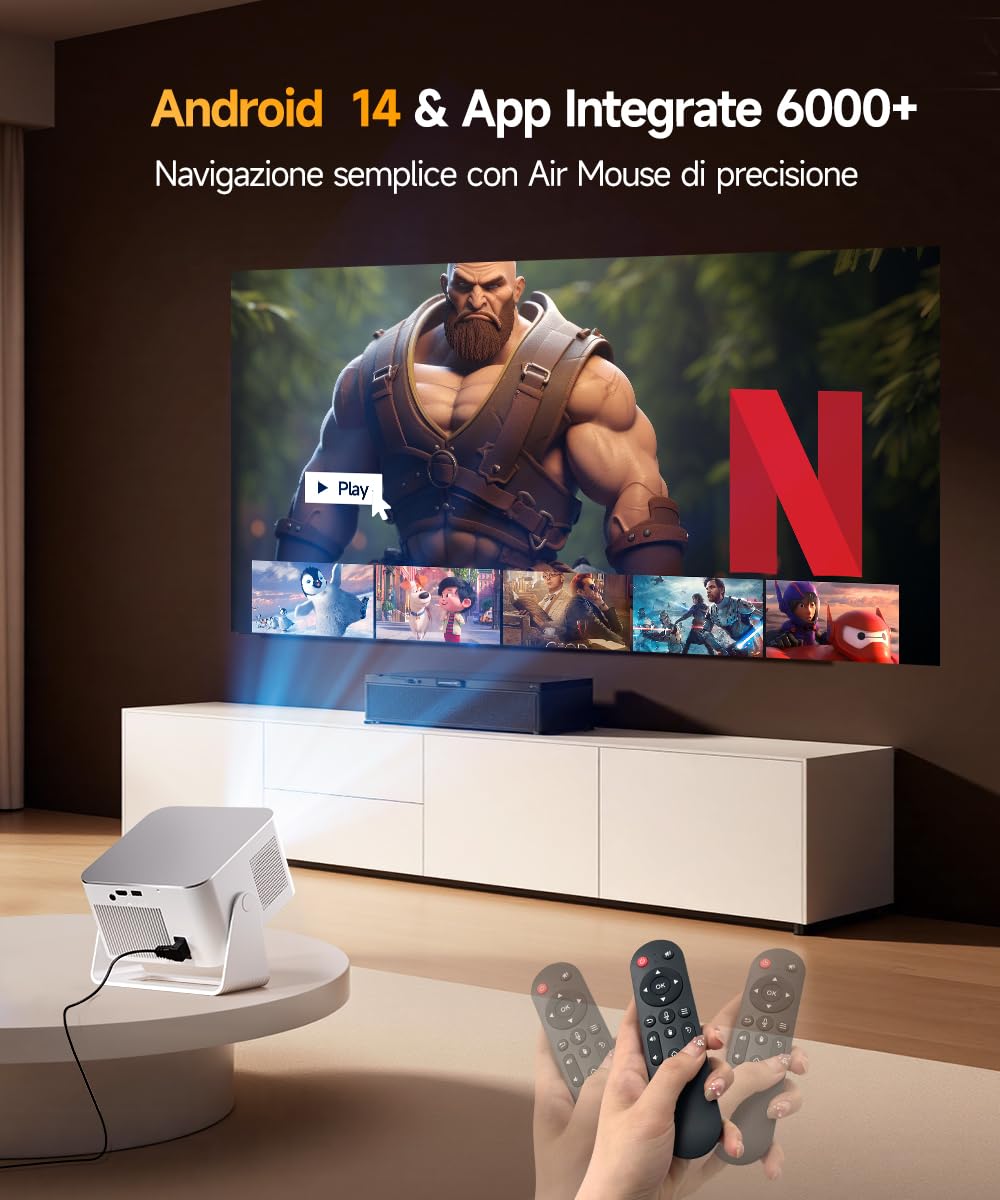 [Apps integrate] Mini Proiettore 4K & 8K Supporta, Proiettore Portatile 1080P con WiFi 6 Bluetooth 5.4, 600ANSI Messa Fuoco Automatica, Correzione Automatica Del Trapezzo, Rotazione 180° HY350MAX