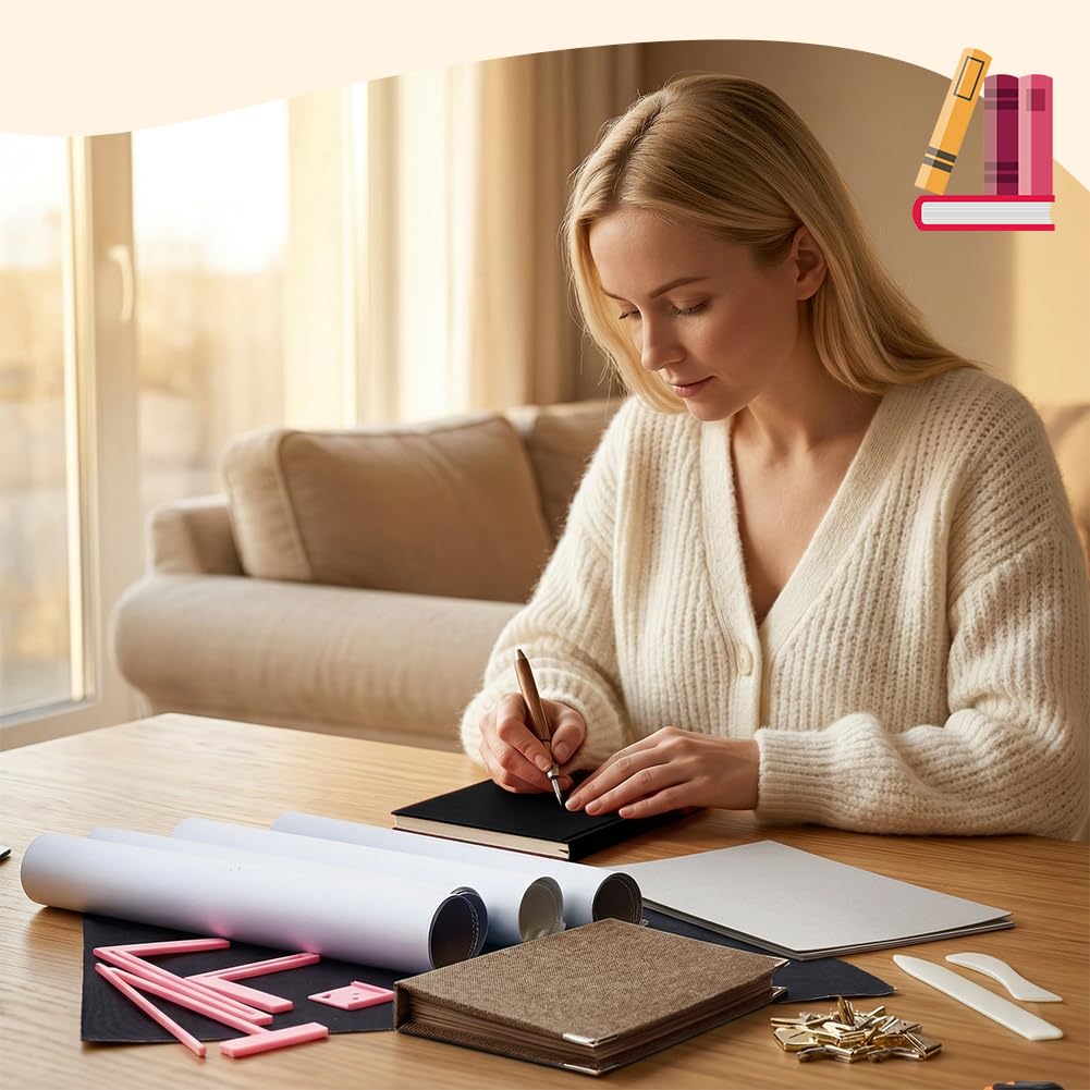 NBEADS Kit Per Rilegatura Libri, 5 Copertine Lino 40 Protezioni Angolari Ferro 1 Stoffa Cotone 5 Cartoni 2 Aprilettere, Blu