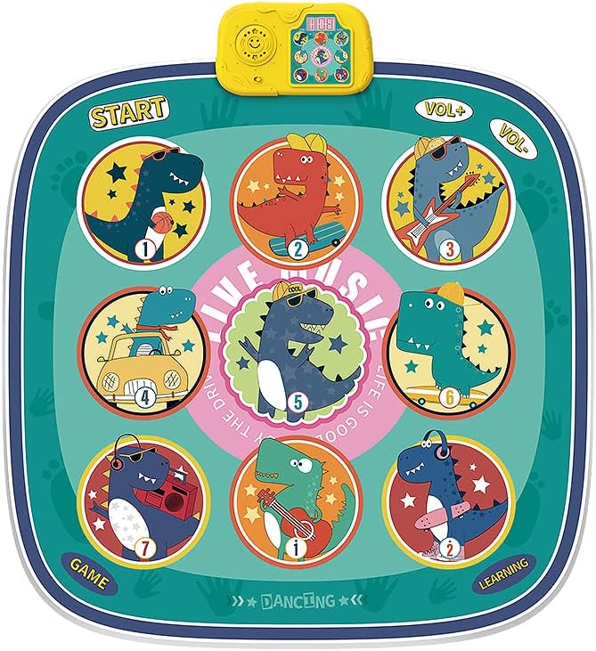 Tapete de baile para niños, regalo de juguete musical de dinosaurio para niños y niñas, incluye 3 niveles de desafío, almohadilla de baile con luces