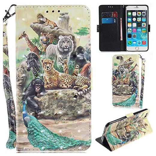 Ooboom® iPhone 5SE skal 3D magnetisk flip PU läder skyddsskal mobiltelefon väska fodral fodral skydd stativ med kortfack kreditkort fack bärväska för iPhone 5SE – djur
