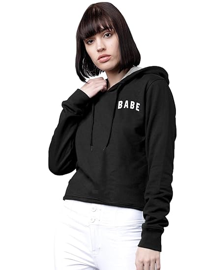 Women's Cotton Hooded Neck Sweatshirt (WMN-S19-SWT-HD-FS-BLACK-BABE-L_Black_L)