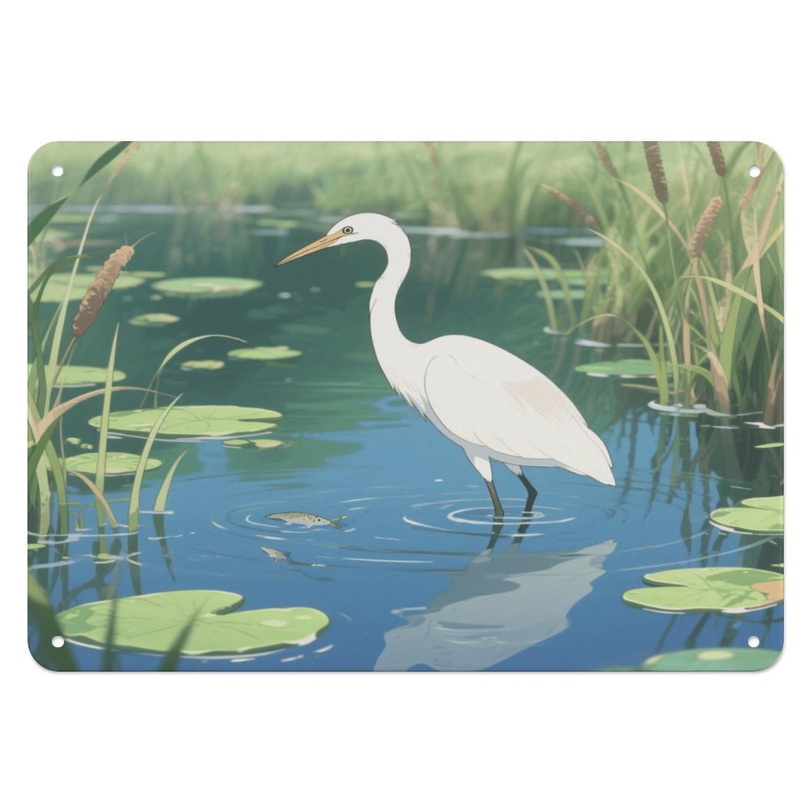 Fekiloot Style Heron Fishing Wall Decor Iron Painting Metal Sign