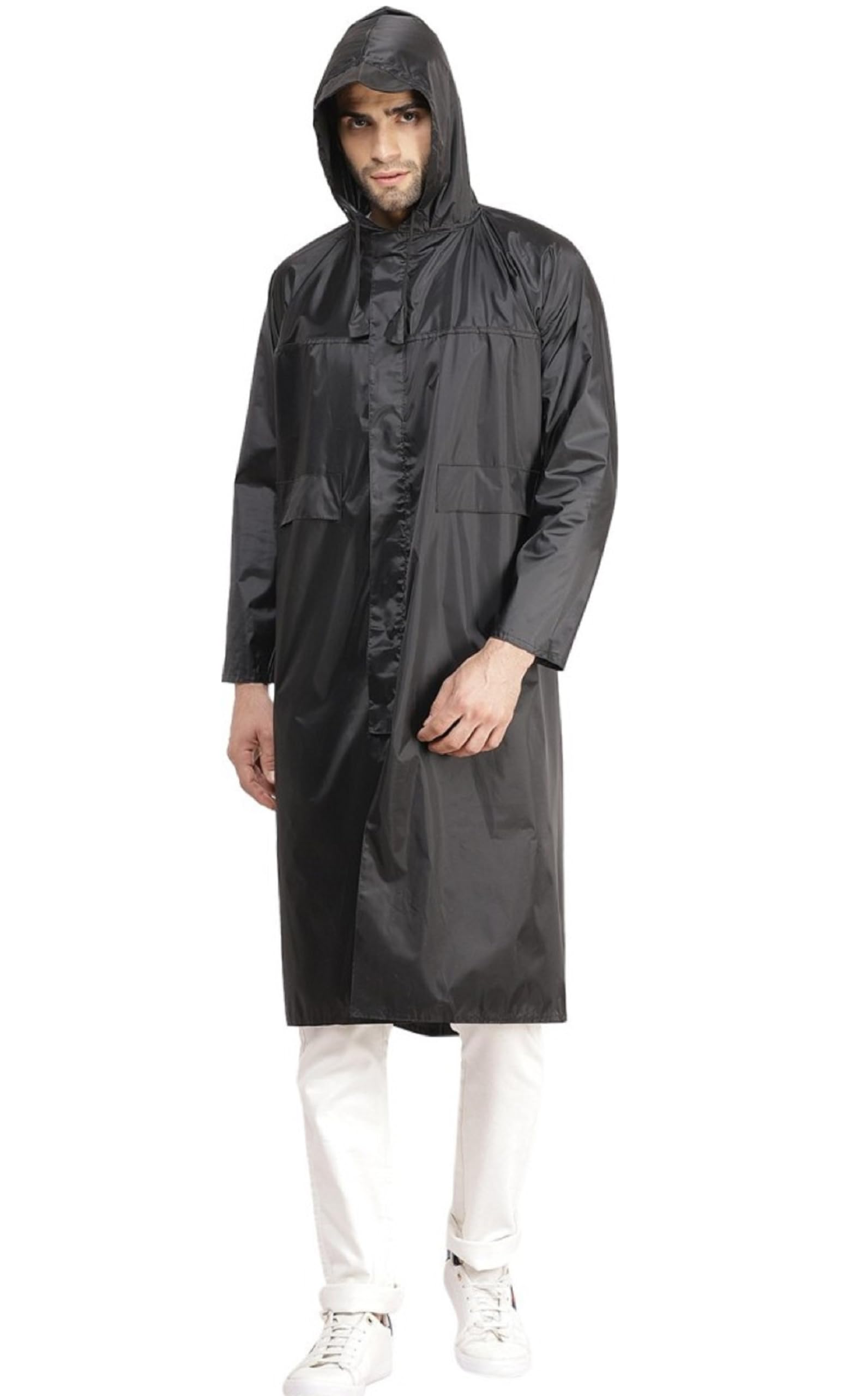 Men Solid Raincoat/Overcoat with Hoods and Side Pocket and Waterproof Raincoat-image-0