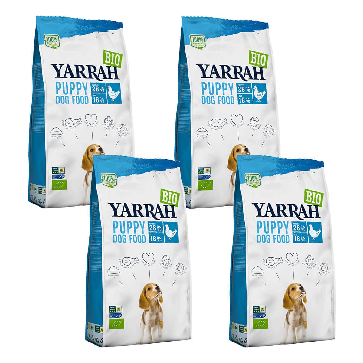 Yarrah - Alimento seco con pollo para cachorros y perros orgánicos - 2 kg - 4 unidades