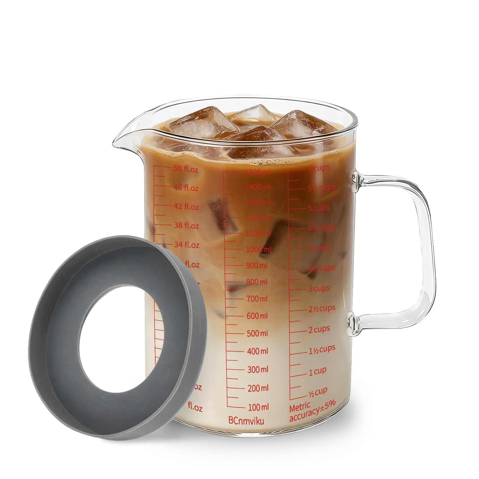 BCnmviku 1500ml Glass Measuring Jug,Measure Cup with Silicone Boot for Oil