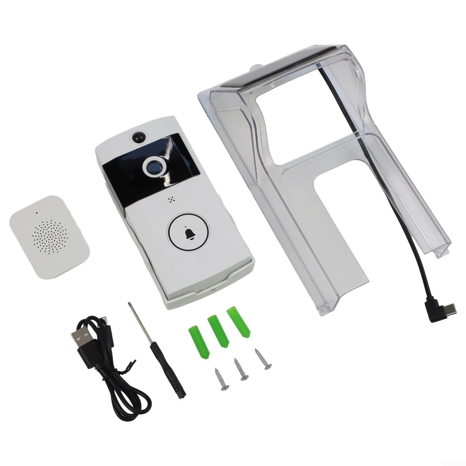Videocamera per campanello a energia solare con pioggia impermeabile, citofono bidirezionale audio wireless per monitoraggio video, sistema di sicurezza domestica, materiale ABS bianco (A)