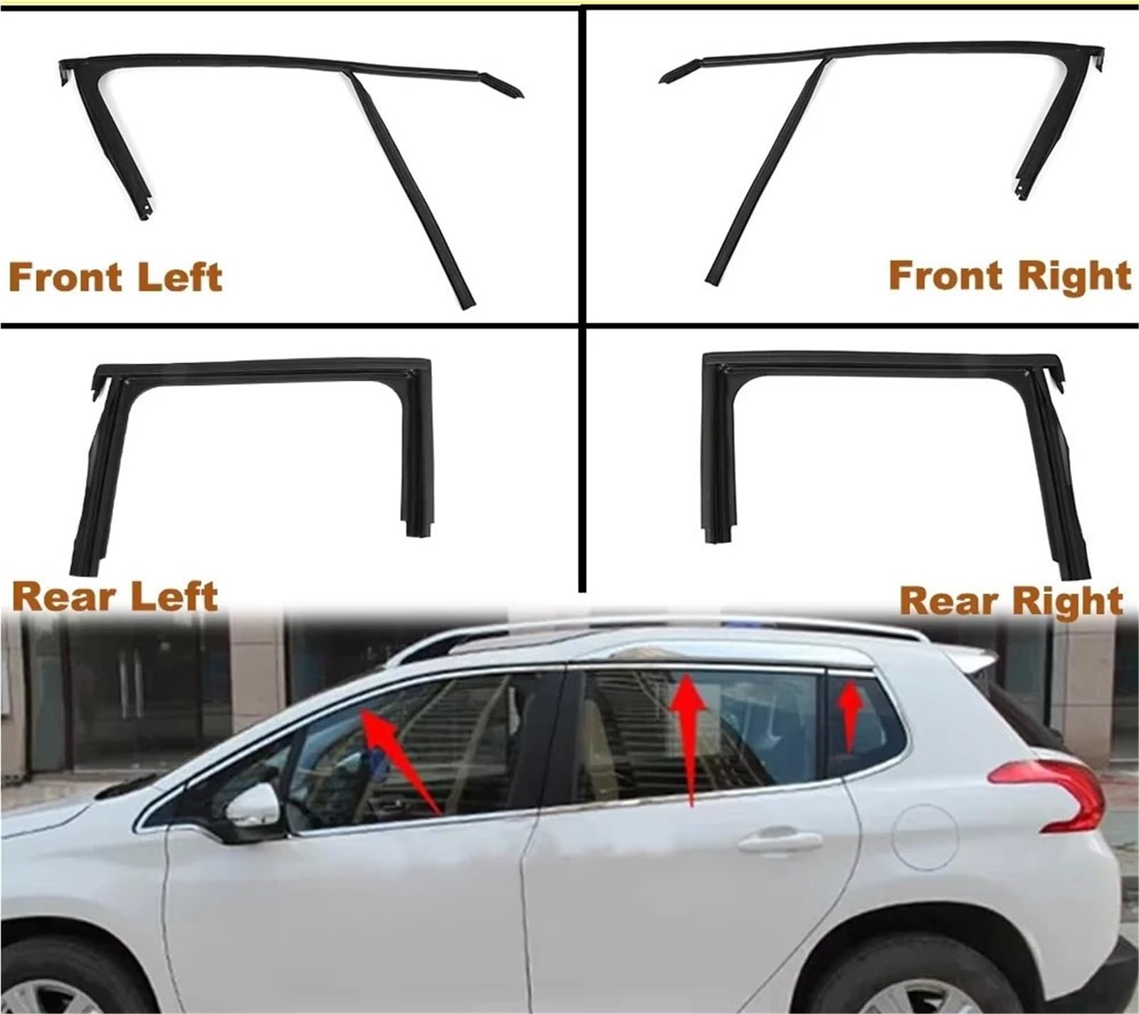 Guarnizione Porta Auto Per Peugeot 2008 4 Porte Auto Finestra Sigillante Striscia Porta Vetro Sollevatore Guida Scanalatura Fango Trogolo Sigillante Protezione Striscia Guarnizione Finestra(Rear Left)