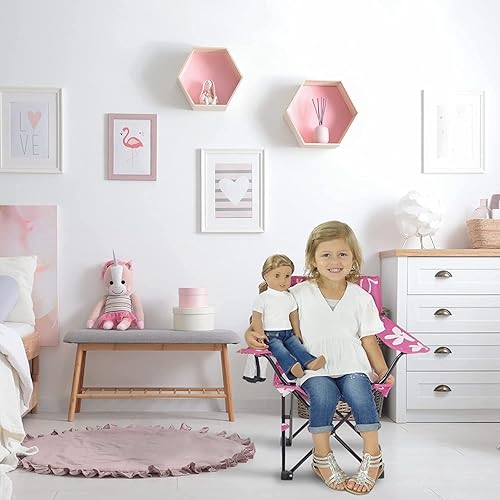 Miniatura 2 de Emily Rose Kids Pink Folding Beach Camp Chair with Cup Holder Safety Lock & Carry Case - Toddler Girls Chair Ages 2-7 Indoor Outdoor Lightweight