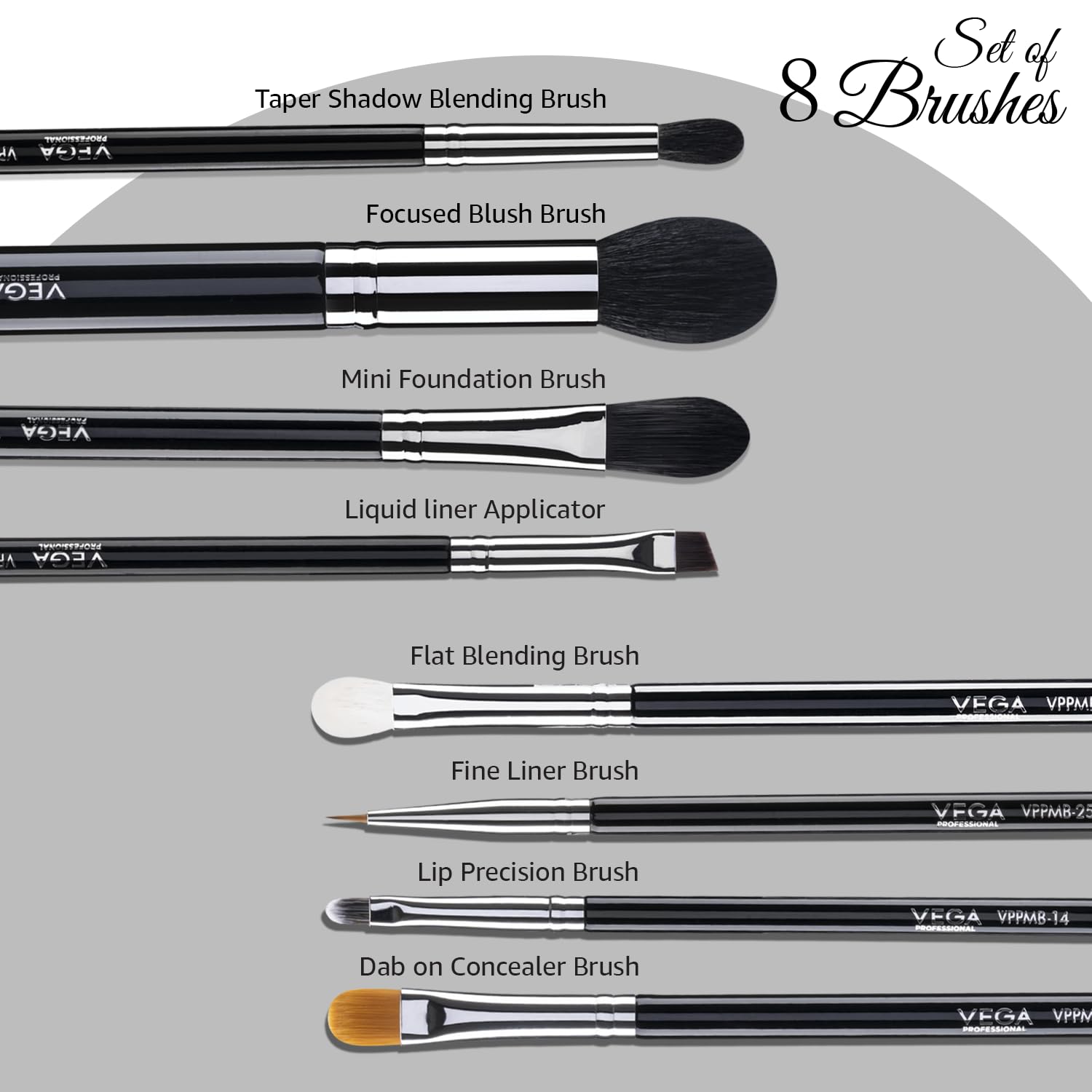 VEGA PROFESSIONAL Set di 8 pennelli da trucco (VPPMB-42)