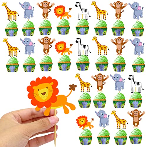 Image of Party Propz Animal Cake Topper - 24Pcs Jungle Theme Cake Topper For Kids Baby - Cup Cake Topper Decoration, Cupcake Toppers Forest Pick, Jungle Theme Birthday Decoration, Animal Theme