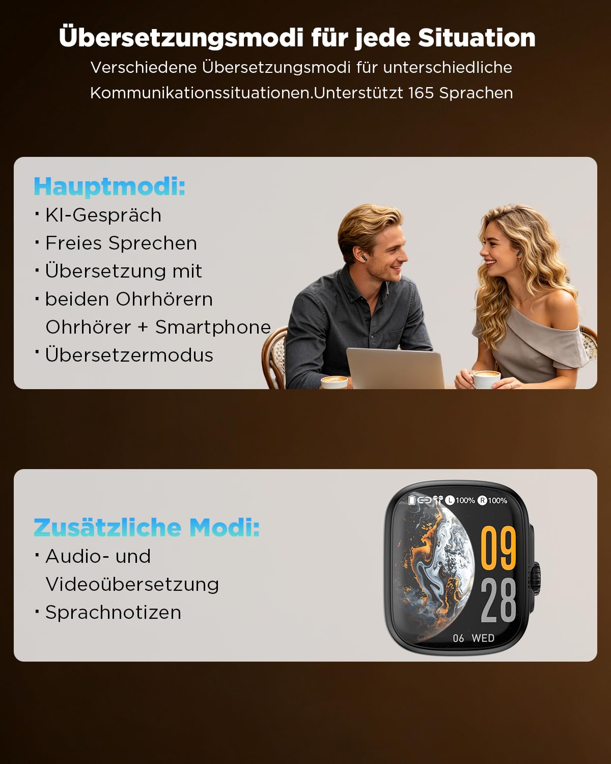NE72 KI-Übersetzungskopfhörer mit eigenständigem Übersetzer im Ladecase, ohne Smartphone. 7 Modi & 165 Sprachen per App, Bluetooth 6.0, Echtzeit-Übersetzung für Reisen, Business & Sprachenlernen.