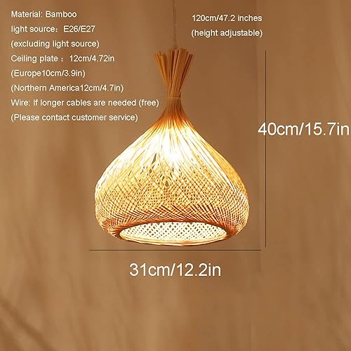 Miniatura 10 de RAHYMA Lámpara colgante de 3 luces tejida a mano de bambú colgante de iluminación para isla de cocina, lámpara de mimbre colgante para sala de