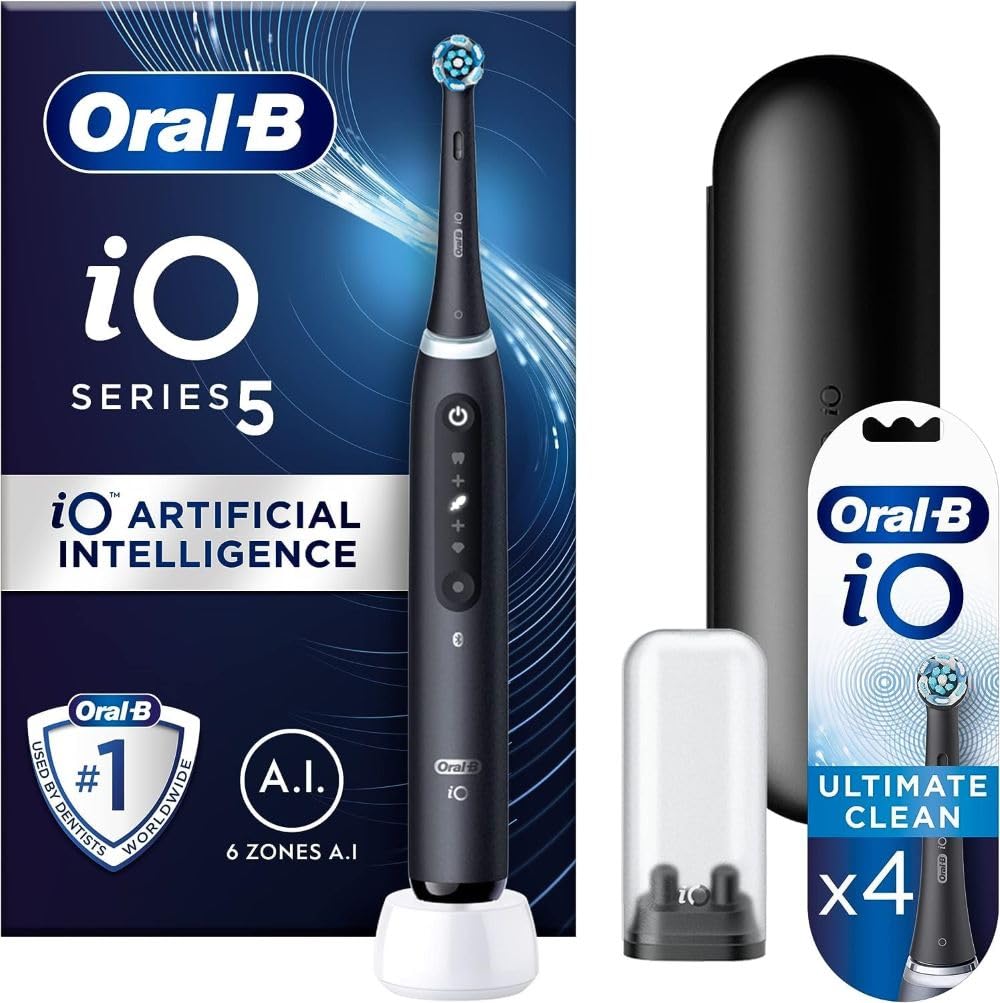 Oral-B iO5 Black Electric Toothbrush + Oral-B iO Ultimate Clean Black Toothbrush Heads x 5