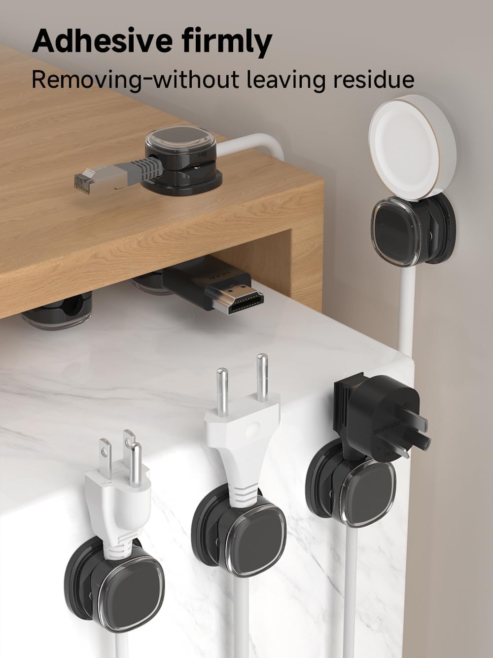 Spring Cable Clips Holder, 6Pack [1s Lock] Cord Organizer Cable Management, Easily Pull Cables in & Out Desk Cable Organizer, Strong Adhesive Wire Organizer Keeper for Nightstand Car Office - 5