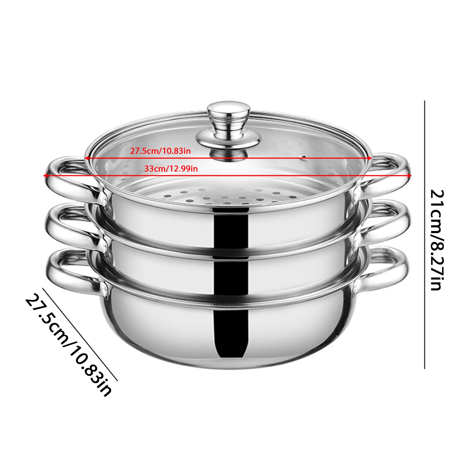 Casseroles à vapeur à 3 couches en acier inoxydable 304 avec couvercle en verre, gadget de cuisson polyvalent pour légumes, pâtes fruits de mer, ustensiles de cuisine à vapeur