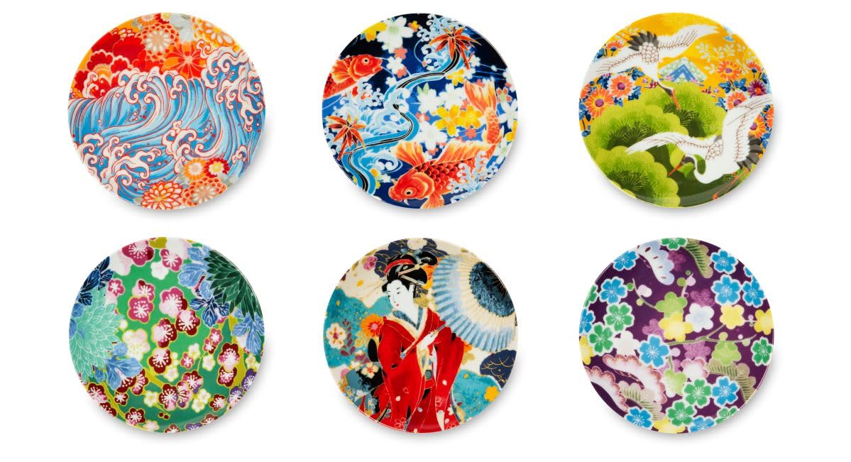 Excelsa Kimono - Juego de 6 platos de porcelana para aperitivos y postres, diseño japonés decorativo