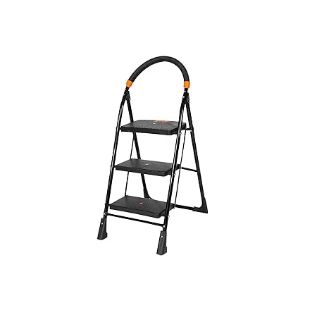 Happer Premium Foldable Step Plastic and Alloy Steel Ladder, Clamber, 3 Steps (Black & Orange) at Rs. 1848