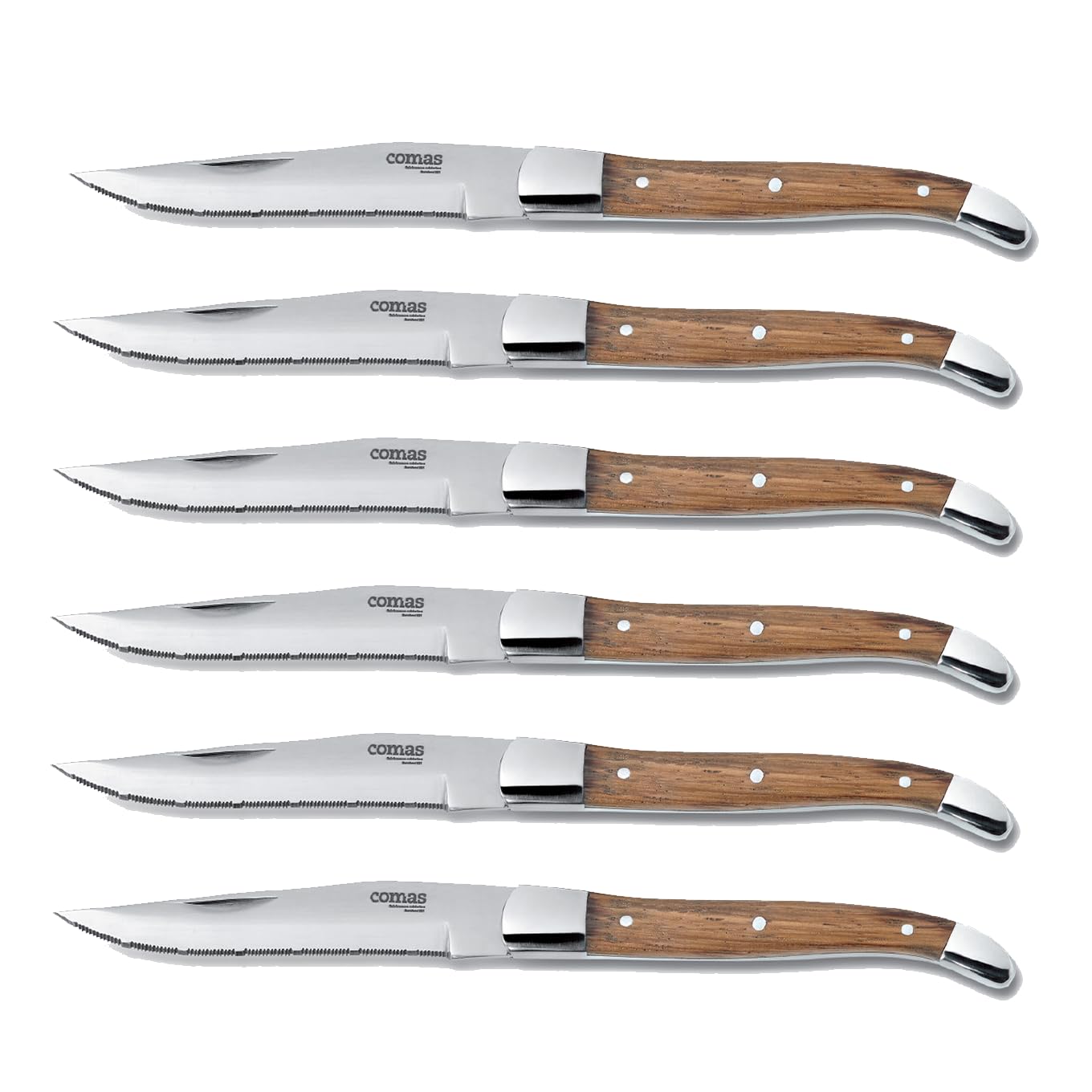 6er Set Comas Steakmesser Holzgriff Edelstahl Steakbesteck Grillbesteck Messer Messerset Pizzamesser Alps