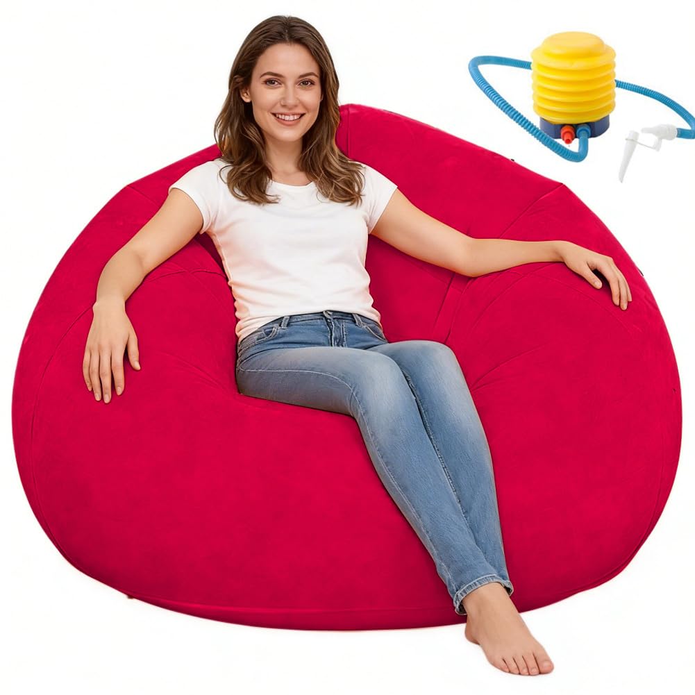 Puf hinchable con bomba sillón inflable rojo para descanso de adultos y niños en jardín
