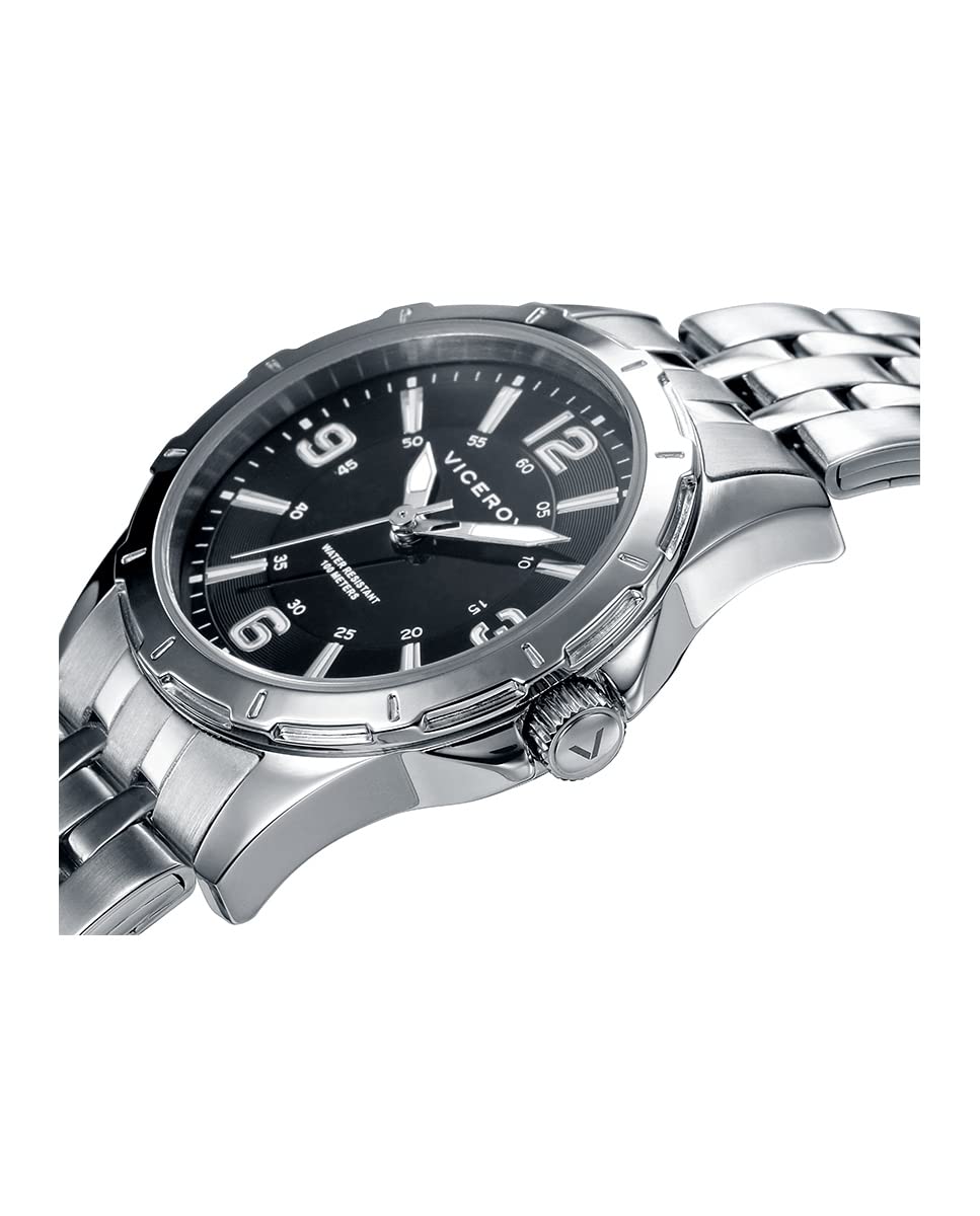 Viceroy Reloj Deportivo Hombre de Acero Inoxidable - 42 mm - Movimiento de Cuarzo - Esfera Negra - Sumergible 10 ATM - Colección Heat – 40519-55