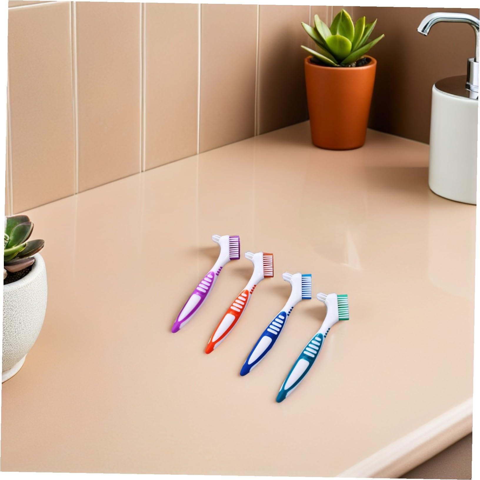 12 Pezzi Spazzolino per Protesi Doppia Testa con Impugnatura Ergonomica Portatile per Pulizia Dentiera e Apparecchi Morbide Setole per Delicata di Denti Falsi e Ferretti per