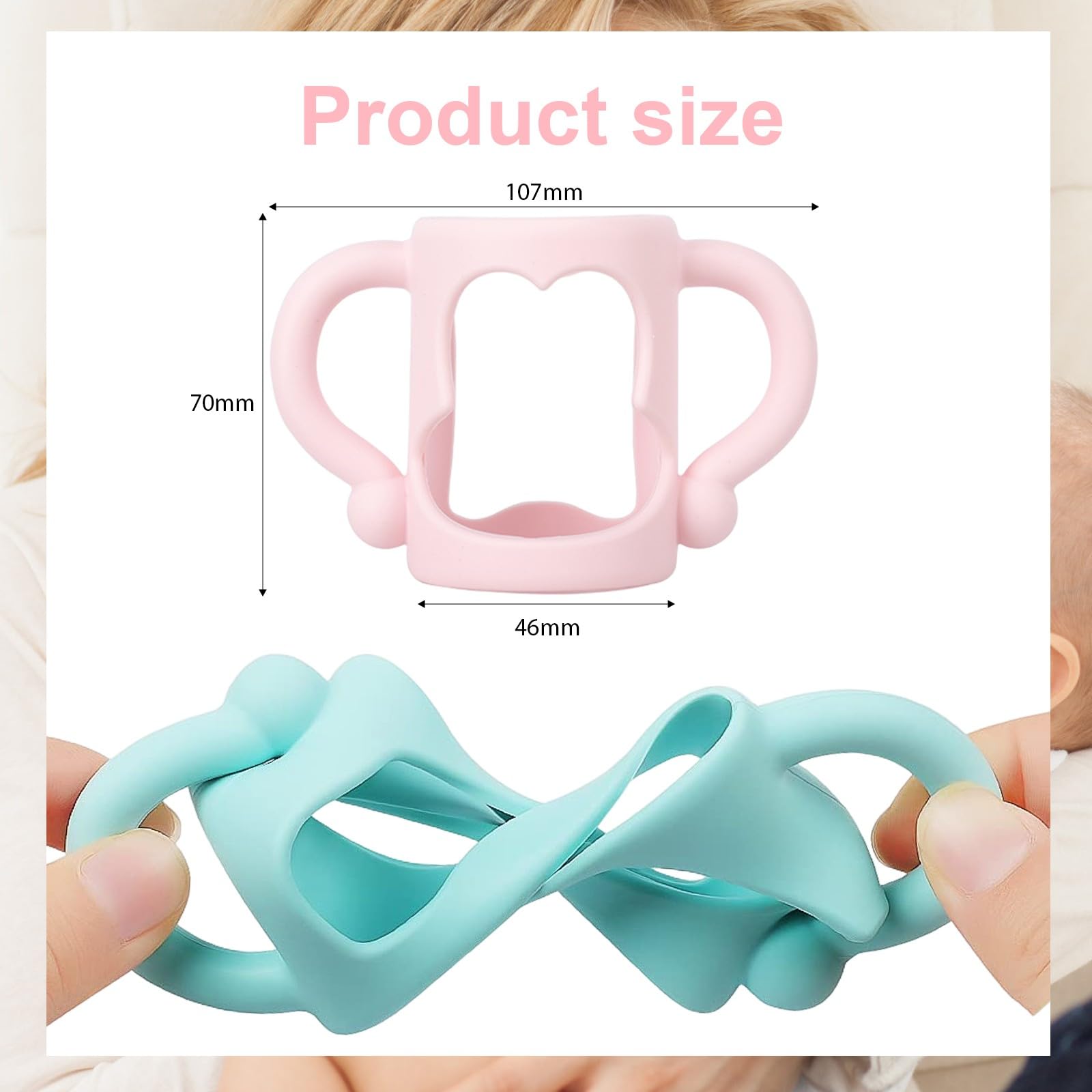 2 Pezzi Manici per Biberon, Maniglia per Bottiglia di Ampio Calibro, Impugnatura per Biberon Silicone, Baby Feeding Portaborraccia, per Biberon con Diametro Esterno Superiore a 5cm, per tenere