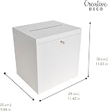 Creative Deco White Lockable Wooden Wedding Card Box | 29 x 25 x 30 cm Storage Box with Lid | Wood Keepsake Memory Trinket Chest for Post | for Easter Gift Birthdays Arts & Crafts - 3