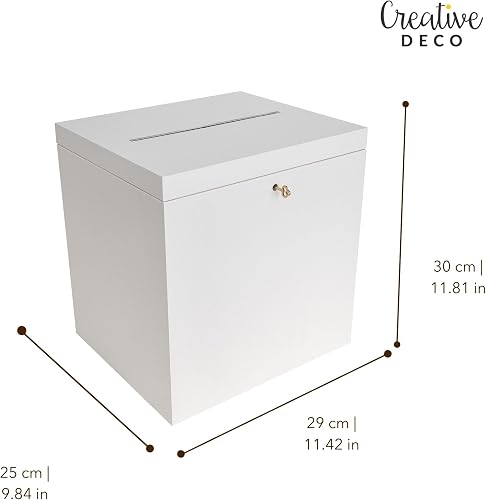 Creative Deco White Lockable Wooden Wedding Card Box | 29 x 25 x 30 cm Storage Box with Lid | Wood Keepsake Memory Trinket Chest for Post | for Easter Gift Birthdays Arts & Crafts - 3