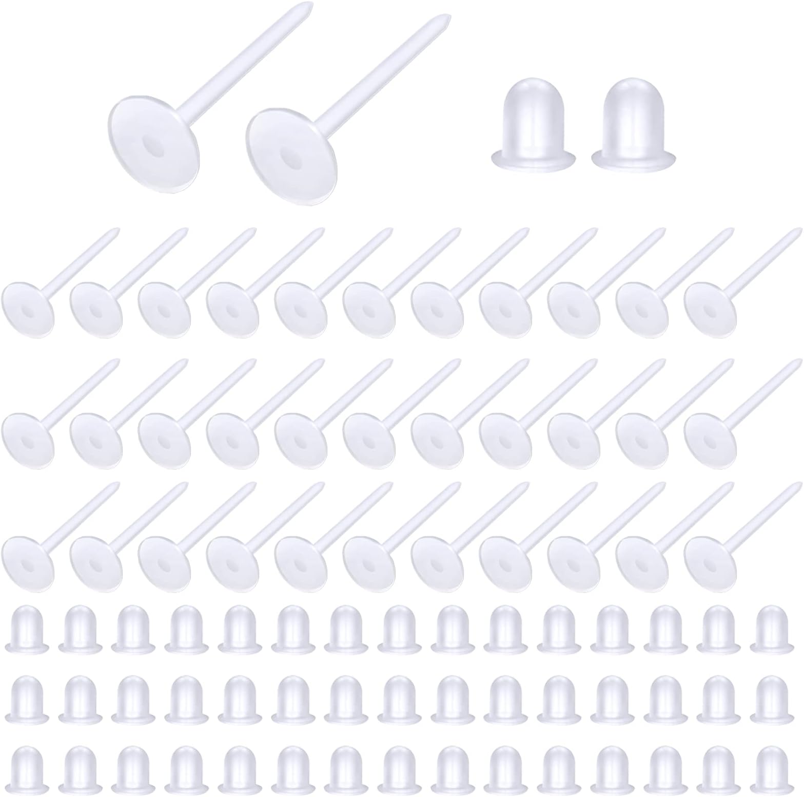 TOAOB 100pcs 5mm Invisible Pierced Plastic Earrings Blank Pins Studs Tiny Head Findings Plastic Clear Earring Posts with 100pcs Silicone Backs for Sports Work Jewelry Making Findings DIY Supplies