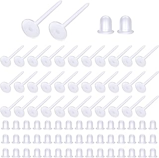 TOAOB 100pcs 5mm Invisible Pierced Plastic Earrings Blank Pins Studs Tiny Head Findings Plastic Clear Earring Posts with 100pcs Silicone Backs for Sports Work Jewelry Making Findings DIY Supplies