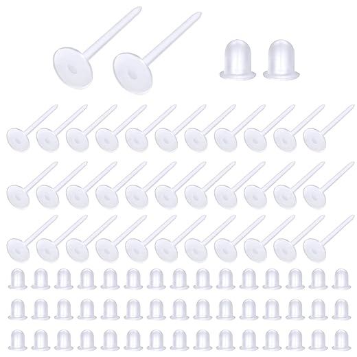TOAOB 100 Pairs Transparent Plastic Earrings Posts and Rubber Safety Back Clear Stud Earrings Stopper for School Stud Earrings DIY Jewellery Making Earrings Findings