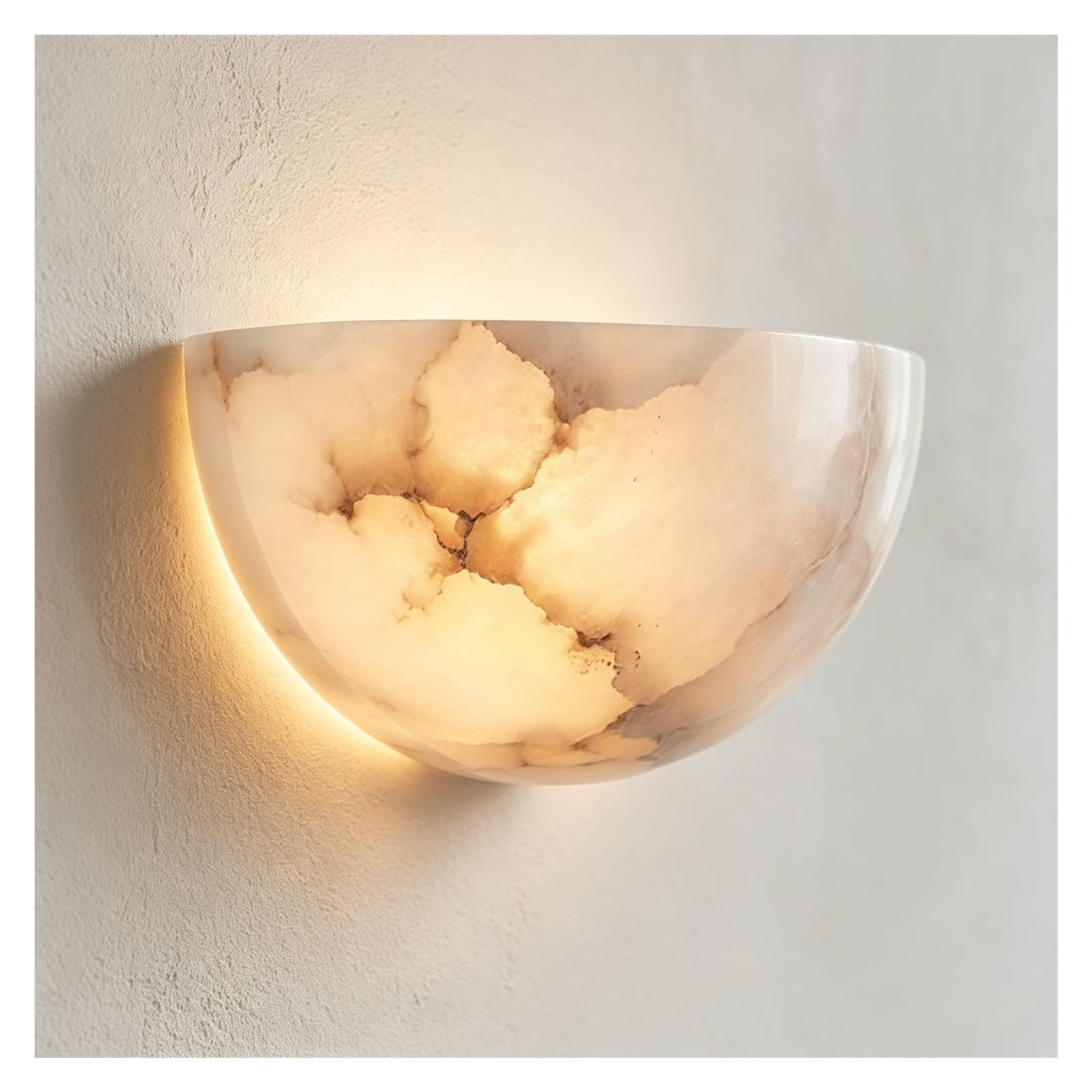 LUOYAOB Half Moon Alabaster Wall Sconce Stone Up Light Bedroom Fixture