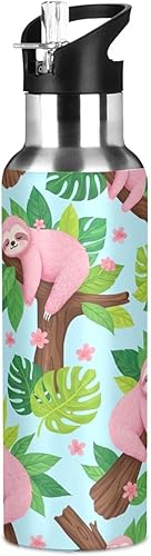 Miniatura 8 de Insulated Water Bottle 32 Oz, Leakproof Water Bottles for Gym Outdoor Travel School, Cute Pink Sloths Green Leaves