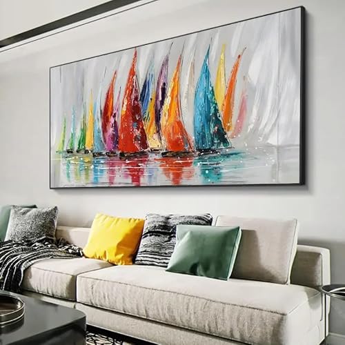EPLKJHRTU Scandinavian Classic Retro Wall Art Large Sailboat Colorful Ocean Canvas Poster Print Home Bedroom Living Room Decoration(65x130cm/Frameless)