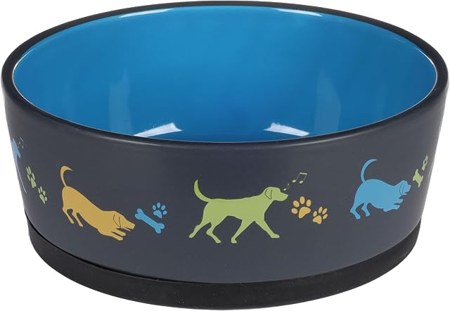 Flamingo Round Non-Slip Ceramic Dog Food and Water Bowl 1250 ml 18.5 x 7.5 cm Blue