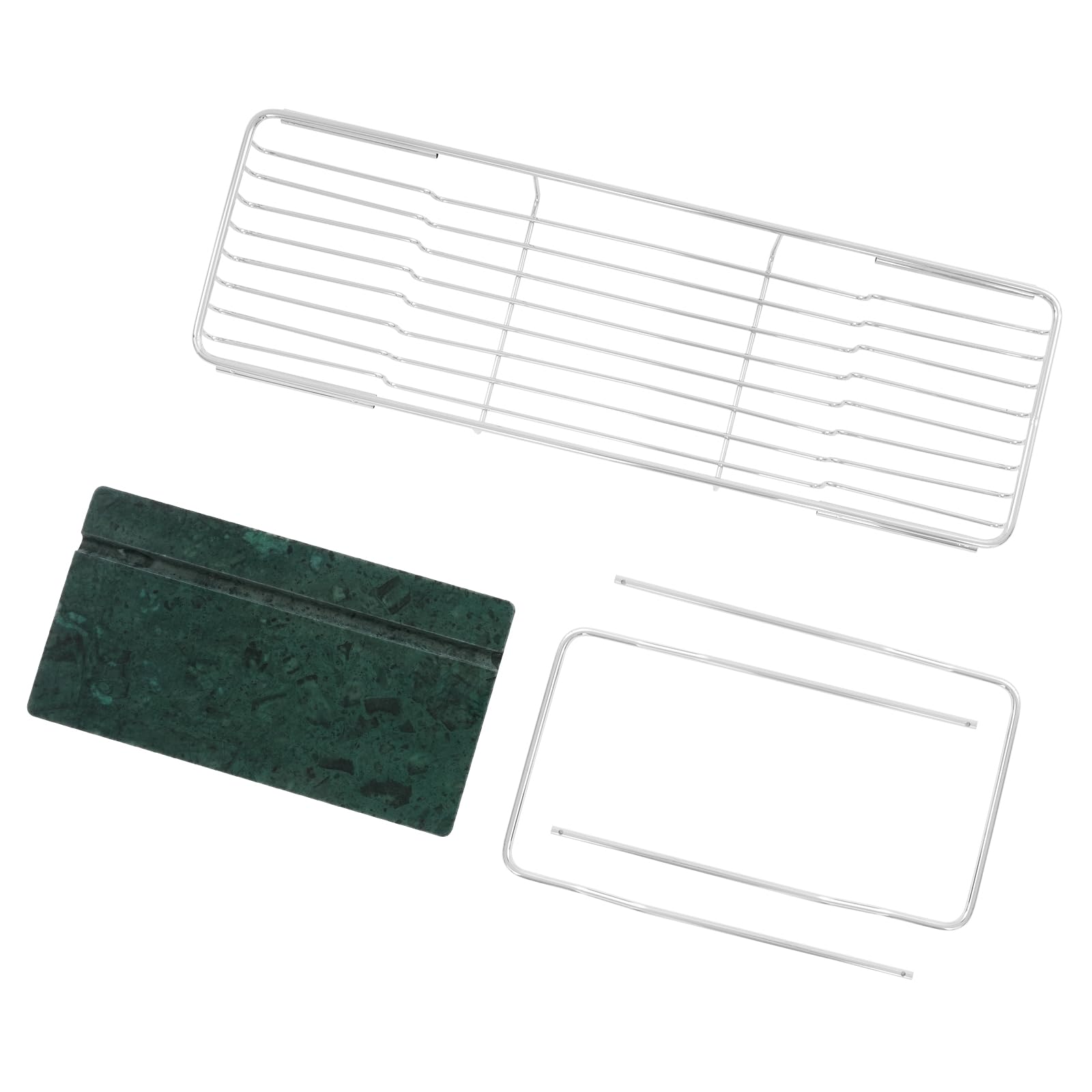 Bandeja de bañera de acero inoxidable, capacidad de 20 kg, bandeja moderna de mármol verde, herramienta expandible para baño, cocina y hotel, ajustable de 27 a 35.5 pulgadas (plata + verde)