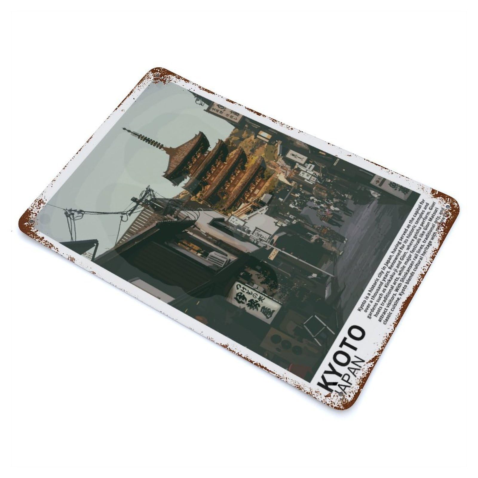 Kyoto Japan 11.8"x7.9" Vintage Rust Metal Sign, Shabby Chic Decor for Garage, Bar And Workshop Decor