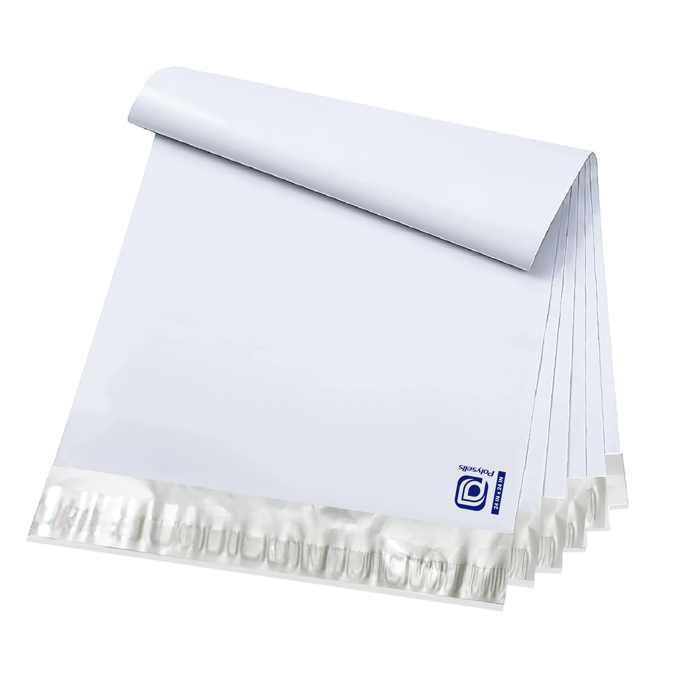 POLYSELLS 100 pcs 24x24 Inches White (Silver inside) Poly Mailers Shipping Envelopes, Strong Adhesive Sealing, Waterproof, and Tear-resistant Postal Mailing Bags for Clothing, Books, and Accessories