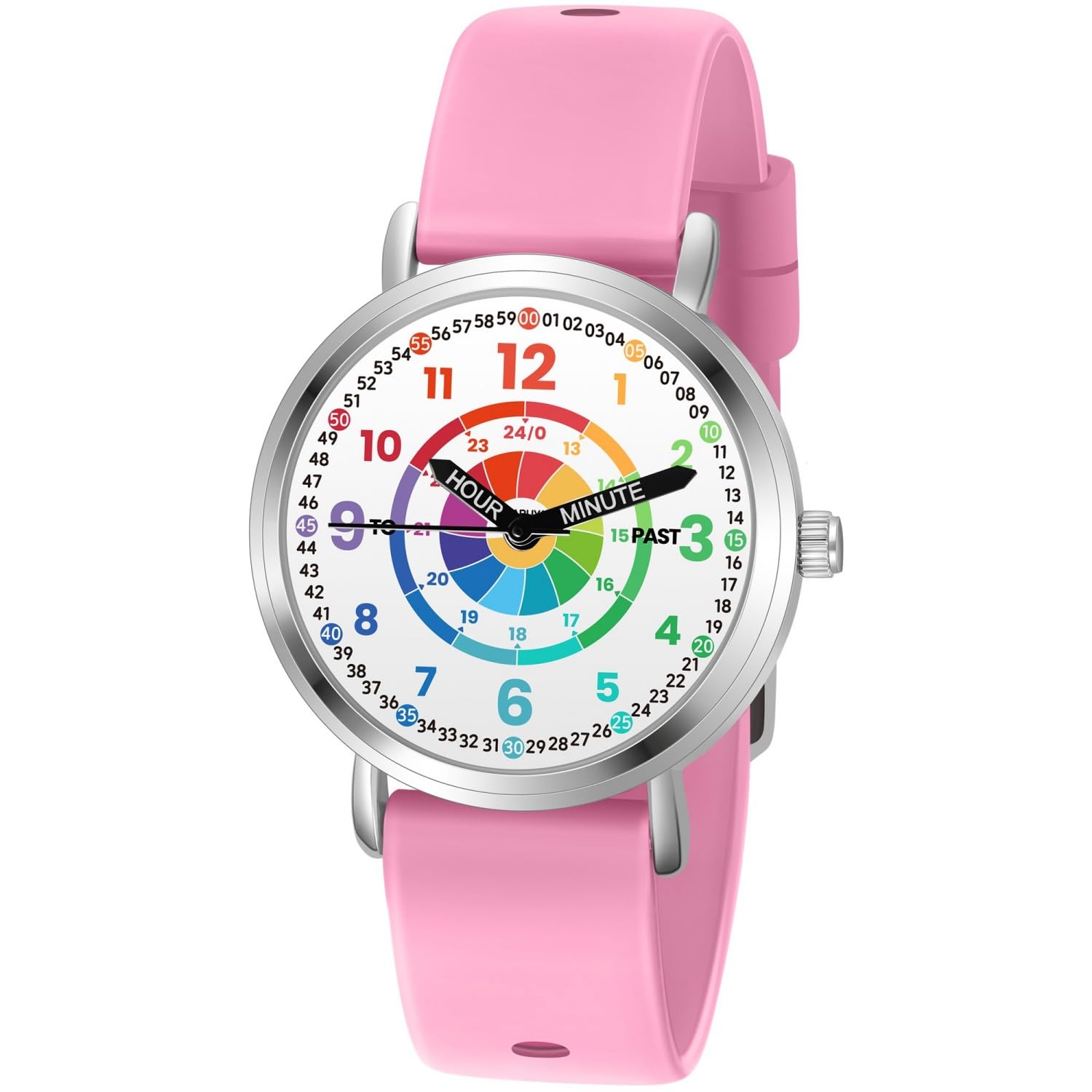 Relojes para niños, reloj de aprendizaje para niños, diana para niños pequeños, tiempo de aprendizaje y hora fácil de leer, reloj analógico para niños y niñas de 3 a 11 años, color rosa